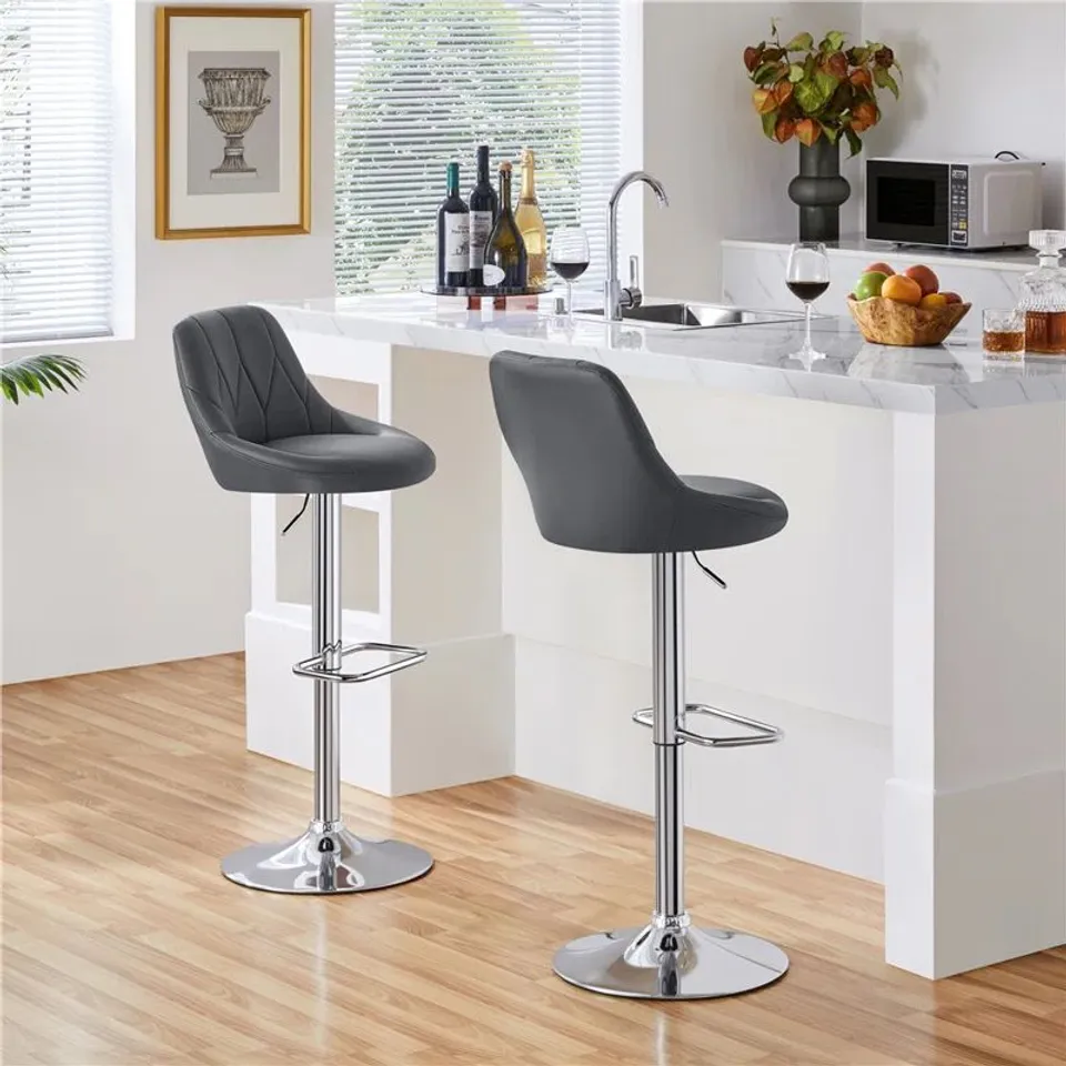 BOXED PAIR OF COLOR SWIVEL UPHOLSTERED ADJUSTABLE HEIGHT COUNTER STOOL WITH METAL FRAME - LIGHT GREY
