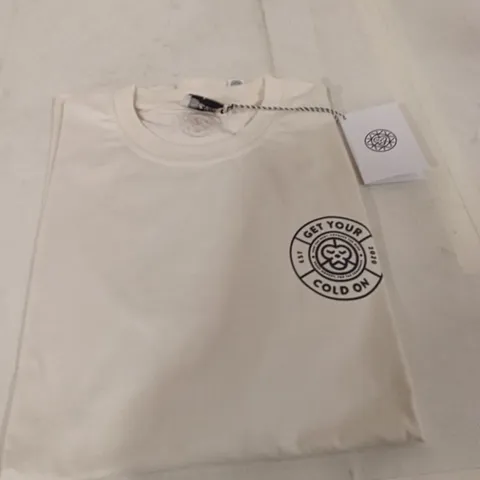 BOX OF BRASS MONKEY T-SHIRTS - OFF WHITE IZE XL APPROXIMATELY 14
