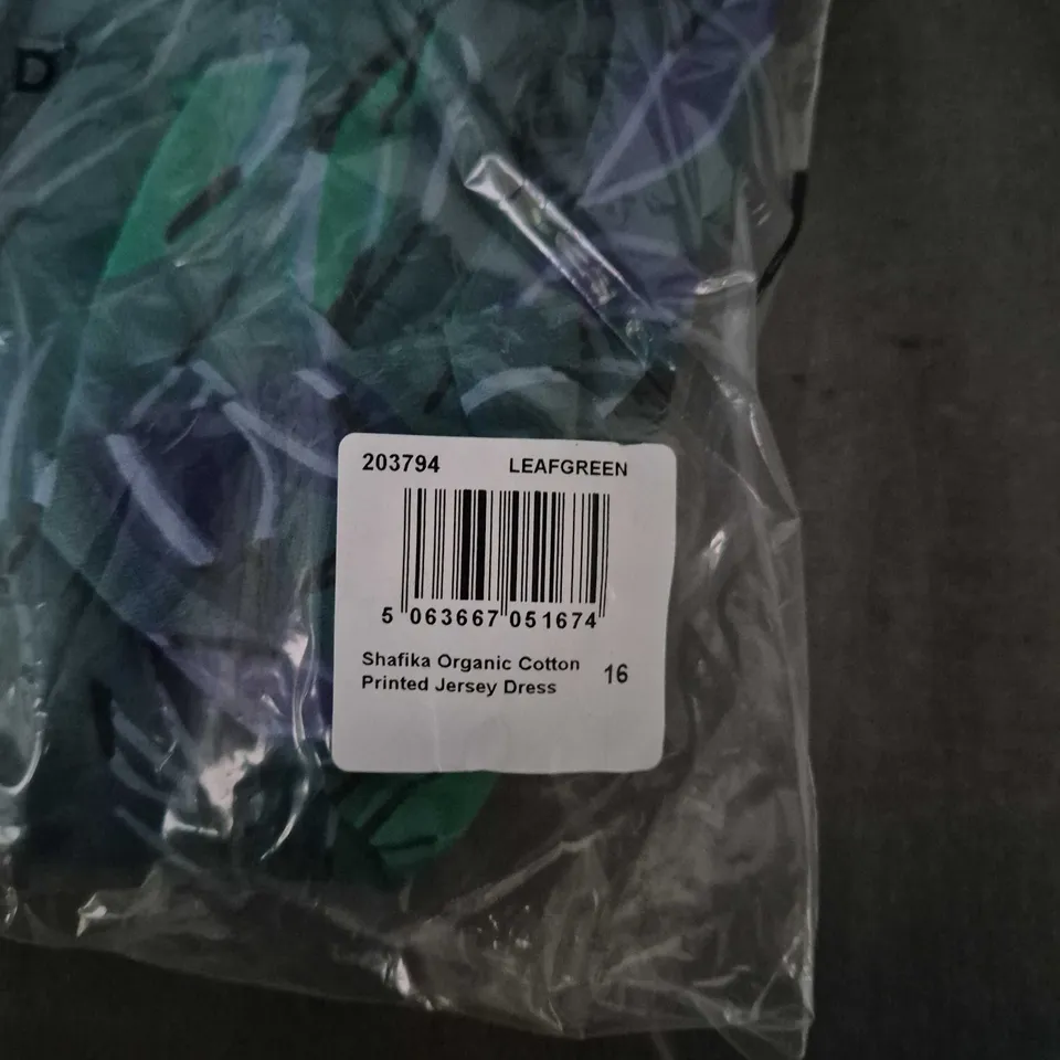 BAGGED WEIRD FISH SHAFIKA ORGANIC COTTON PRINTED JERSEY DRESS – LEAF GREEN, UK 16