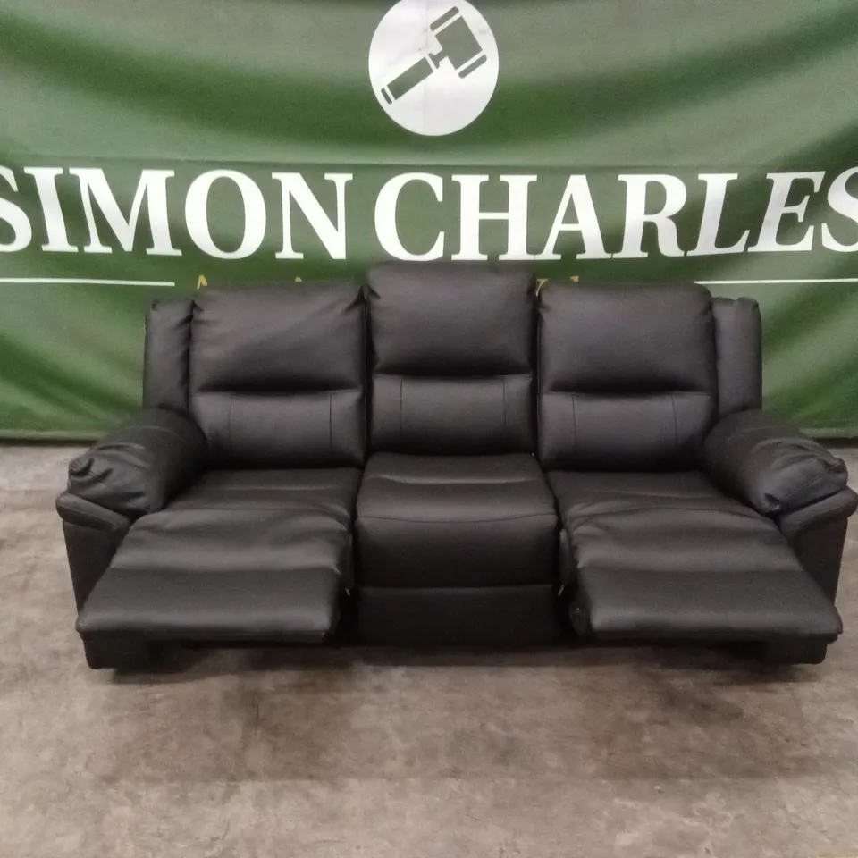 ALBION LUXURY FAUX LEATHER 3 SEATER HIGH BACK MANUAL RECLINER SOFA - BLACK RRP £749