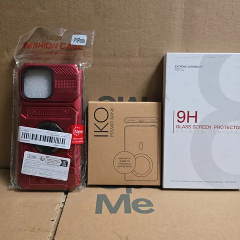 APPROXIMATELY 10 ASSORTED HOUSEHOLD ITEMS TO INCLUDE SCREEN PROTECTOR, POWER BANK, ETC