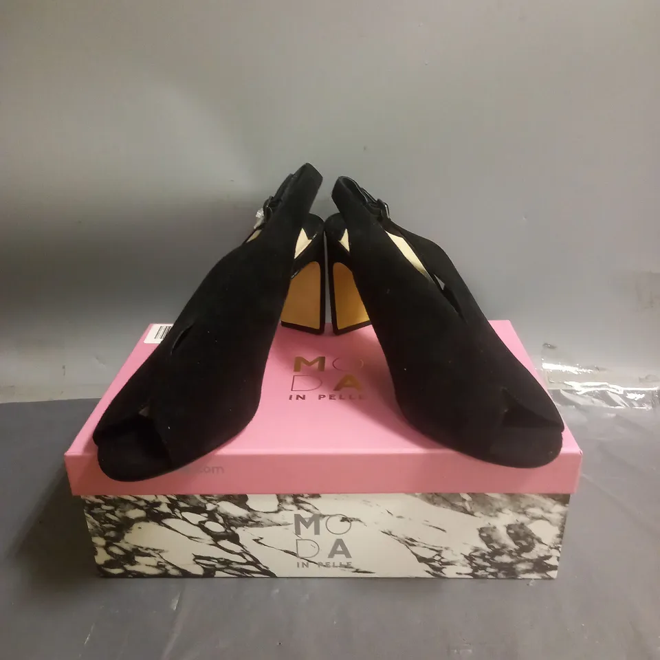 MODA IN PELLE CHRISSI SUEDE PEEP TOE SLINGBACK SANDALS BLACK SIZE EU 40