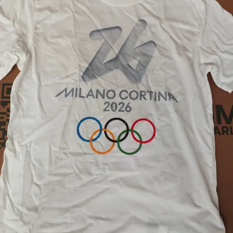 MILANO CORTINA 2026 WINTER OLYMPICS OFFICIAL PRIMARY LOGO GRAPHIC T-SHIRT IN WHITE SIZE UNSPECIFIED