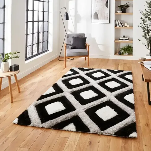 BAGGED THINK RUGS OLYMPIA OLYGR224BLKWHT0815 BLACK AND WHITE 80 X 150CM