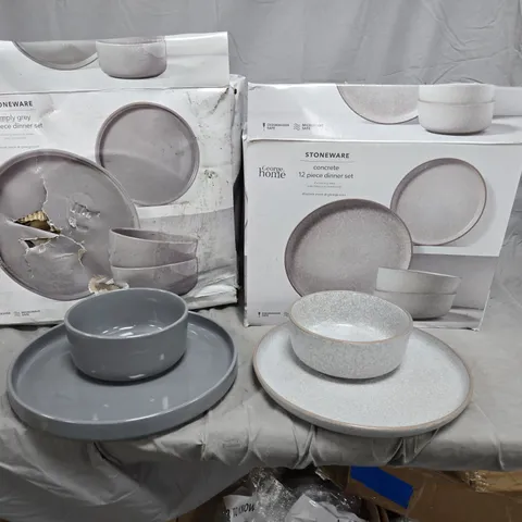 LOT OF 2 GREY STONEWARE 12-PIECE DINNER SET