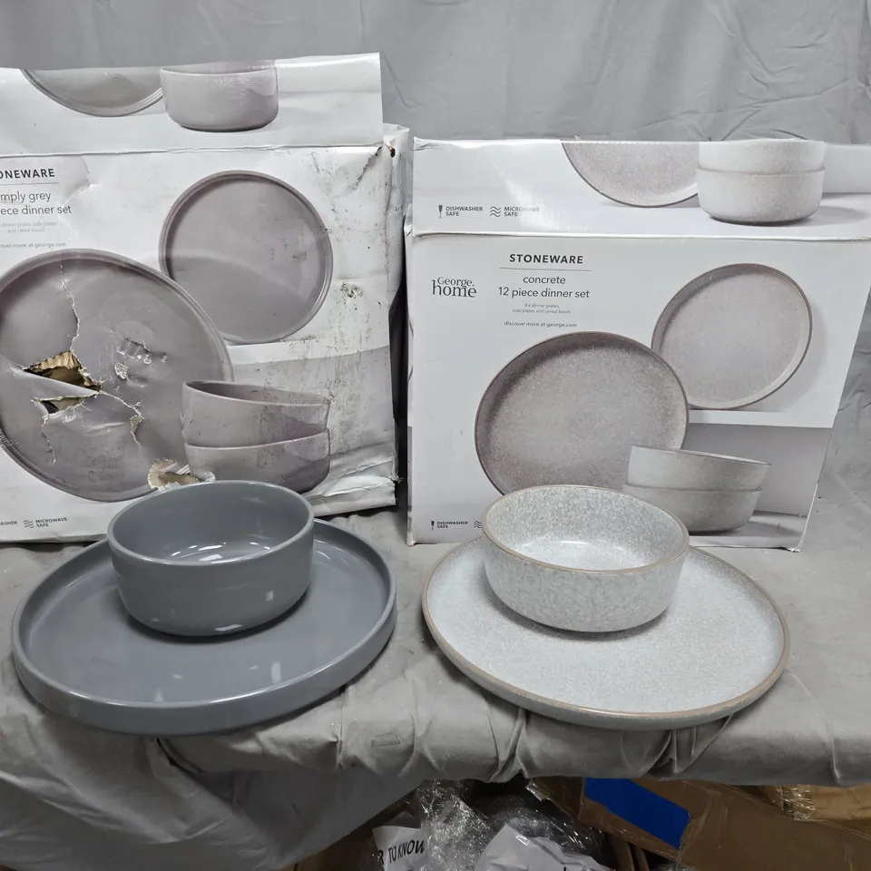 LOT OF 2 GREY STONEWARE 12-PIECE DINNER SET
