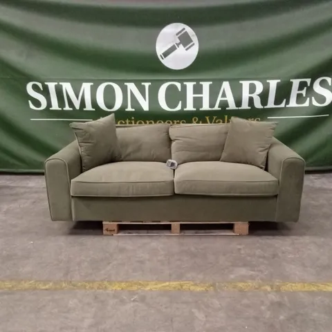 QUALITY DESIGNER SOLACE+CO AINSLEY 3 SEATER KHAKI GREEN VELVET SOFA