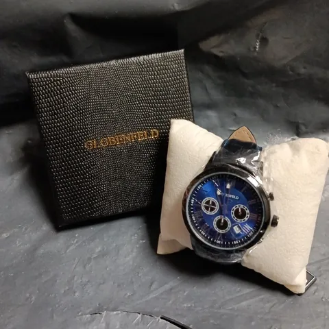 BOXED GLOBENFELD ROMAN CHRONO BLUE DIAL WATCH