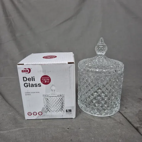 DELI GLASS SUNRISE SUGAR BOWL WITH LID – BOXED