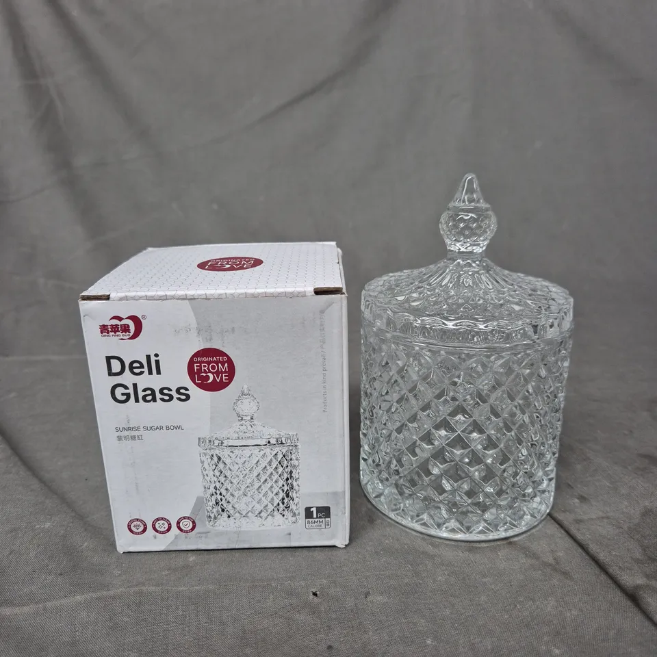 DELI GLASS SUNRISE SUGAR BOWL WITH LID – BOXED