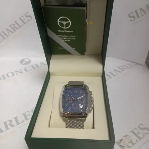 BOXED MANN EGERTON IMPACT STEEL BLUE DIAL MESH STRAP WATCH