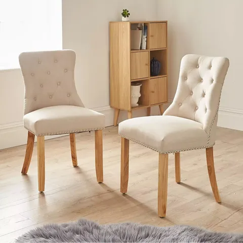 BOXED WARWICK CHENILLE PAIR OF STANDARD DINING CHAIRS IN NATURAL/OAK