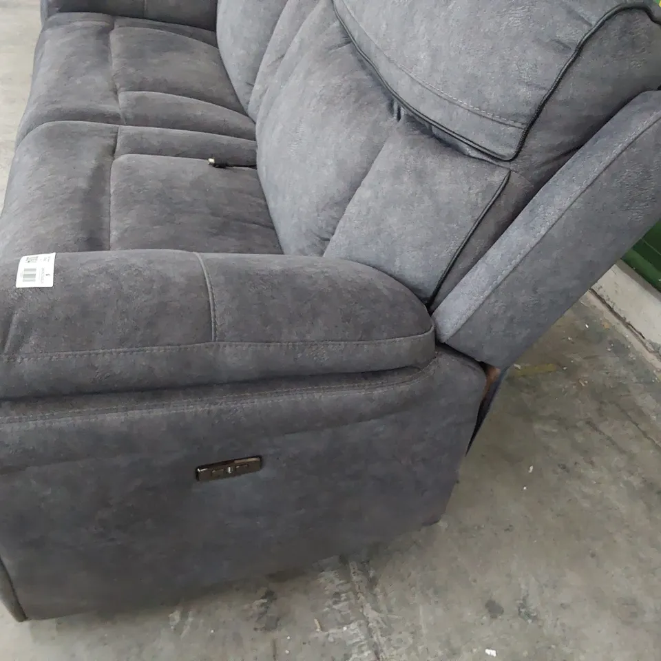 DESIGNER ORION POWER RECLINING THREE SEATER SOFA CHARCOAL SUEDE WITH BLACK PIPING