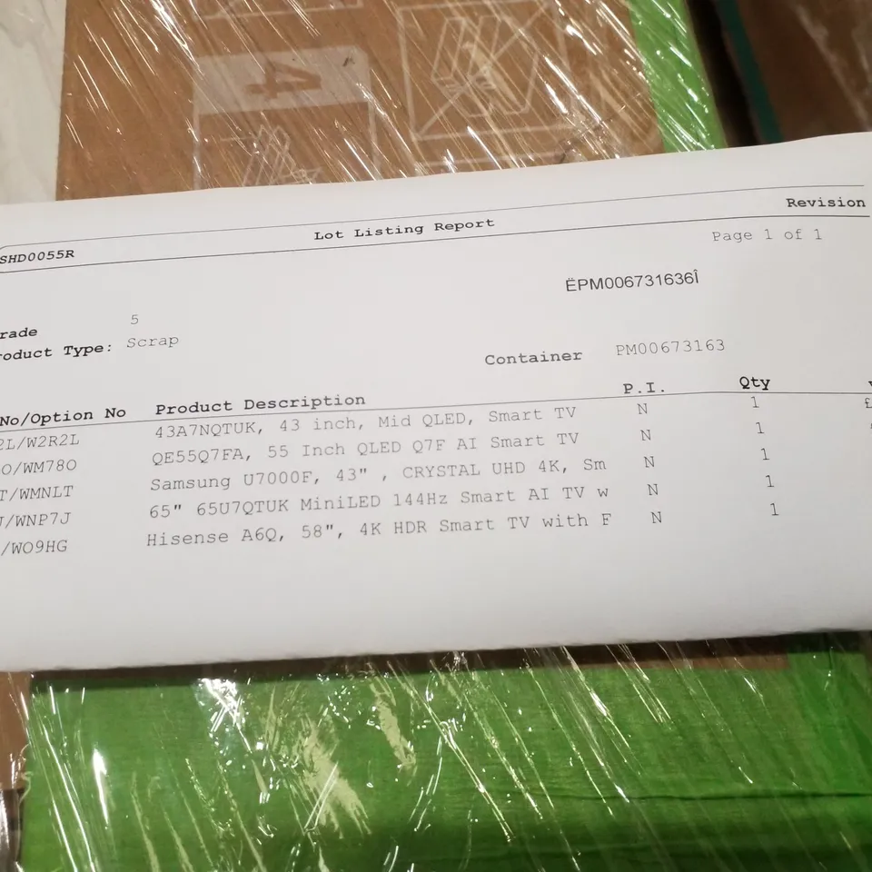 PALLET CONTAINING 5 ASSORTED DAMAGED TVS