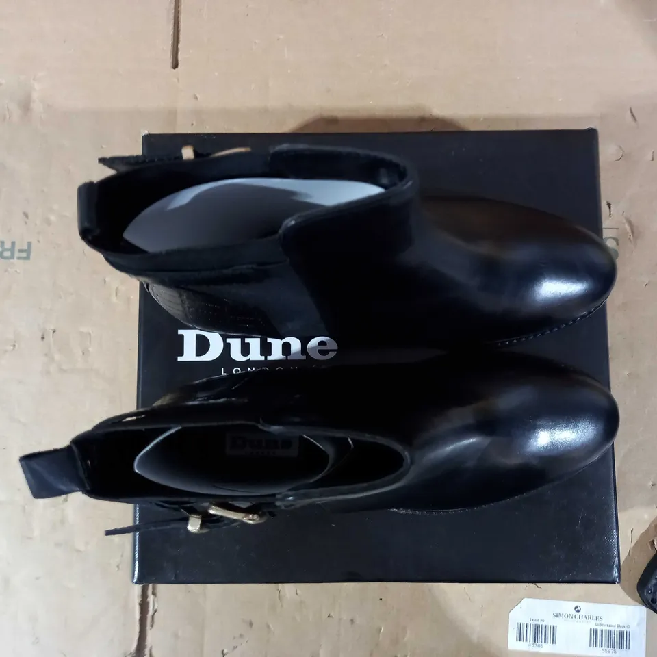 DUNE POETIC BLOCK HEEL BUCKLE ANKLE BOOTS - BLACK - UK 7