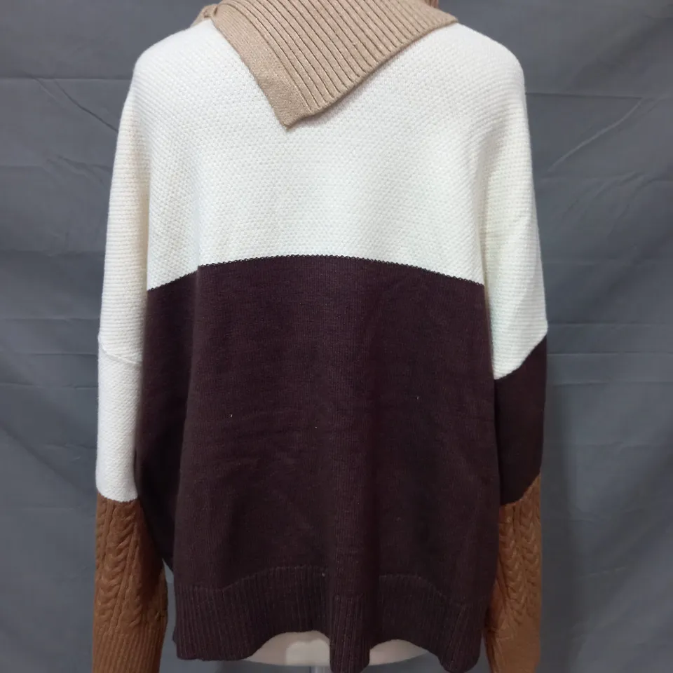 BADGLEY MISCHKA MIX CABLE SWEATER IN CHOCOLATE/WAFER/CREAM SIZE XL