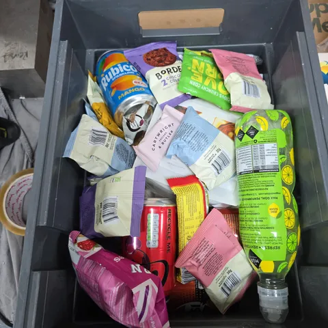 TOTE OF APPROXIMATELY 10 ASSORTED FOOD AND DRINK ITEMS TO INCLUDE: ALPEN MUESLI 
