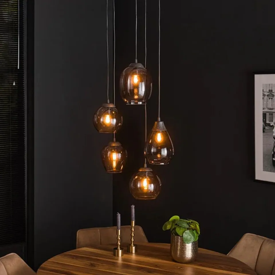 BOXED CLINEY 5-LIGHT GLASS SHADED PENDANT (1 BOX)