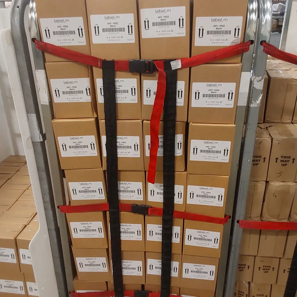 CAGE TO CONTAIN APPROX 220 X BOXES OF LABEL.M ANTI-FRIZZ HAIR BALM - 6 X 150ml PER BOX // CAGE NOT INCLUDED 
