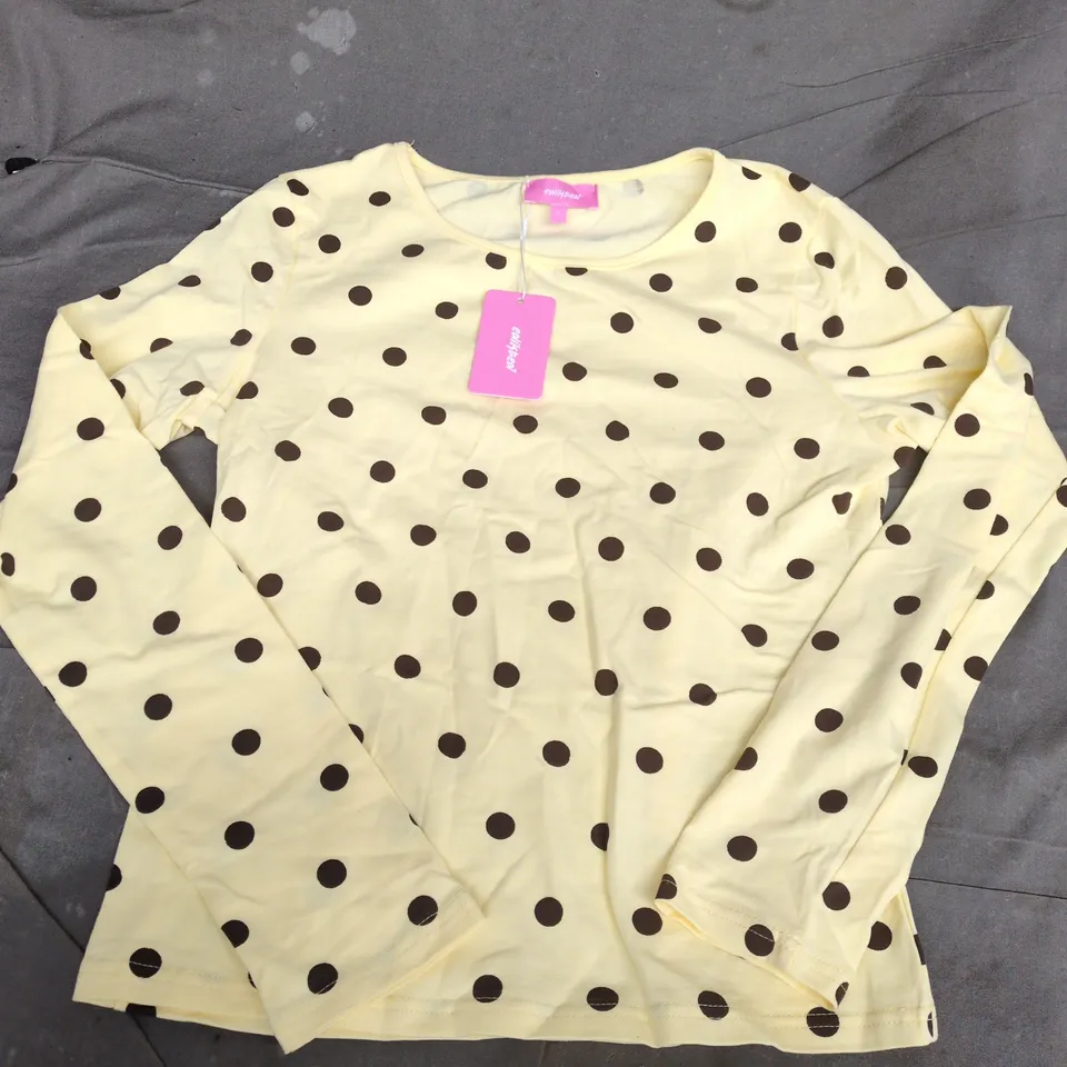 EDIKTED WOMEN'S YELLOW POLKA DOT LONG-SLEEVE TOP – SIZE L