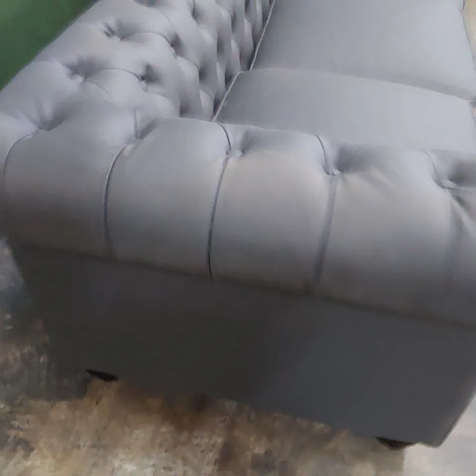 DESIGNER THREE SEATER CHESTERFIELD SOFA GREY LEATHER 