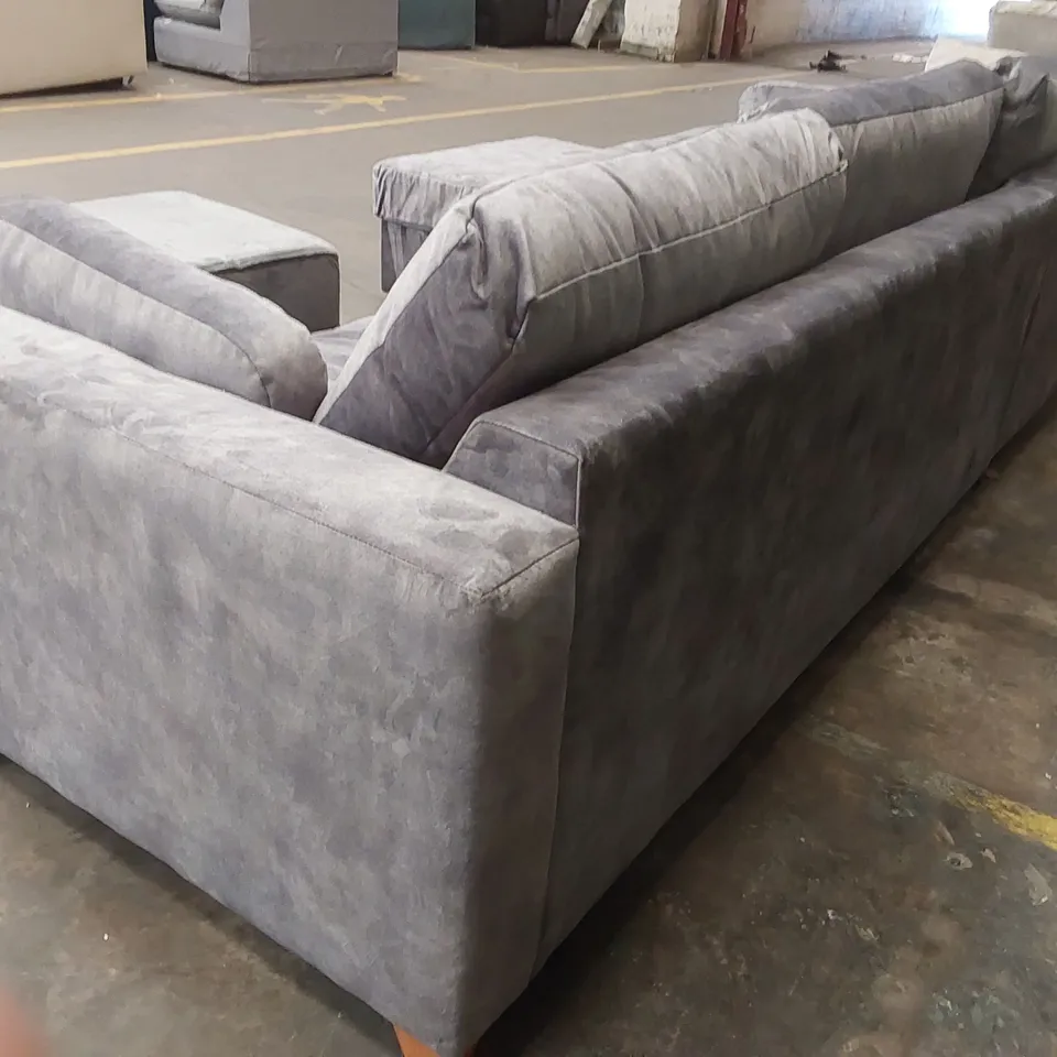 QUALITY DESIGNER CORNER CHAISE STORAGE SOFA BED WITH FOOTSTOOL - SILVER FABRIC