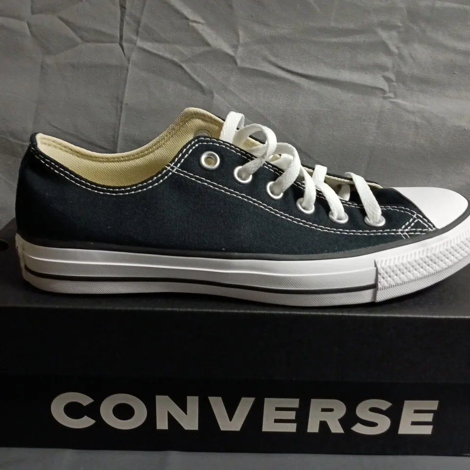 BOXED PAIR OF CONVERSE ALL STAR OX SNEAKERS - BLACK CANVAS, UK 7 