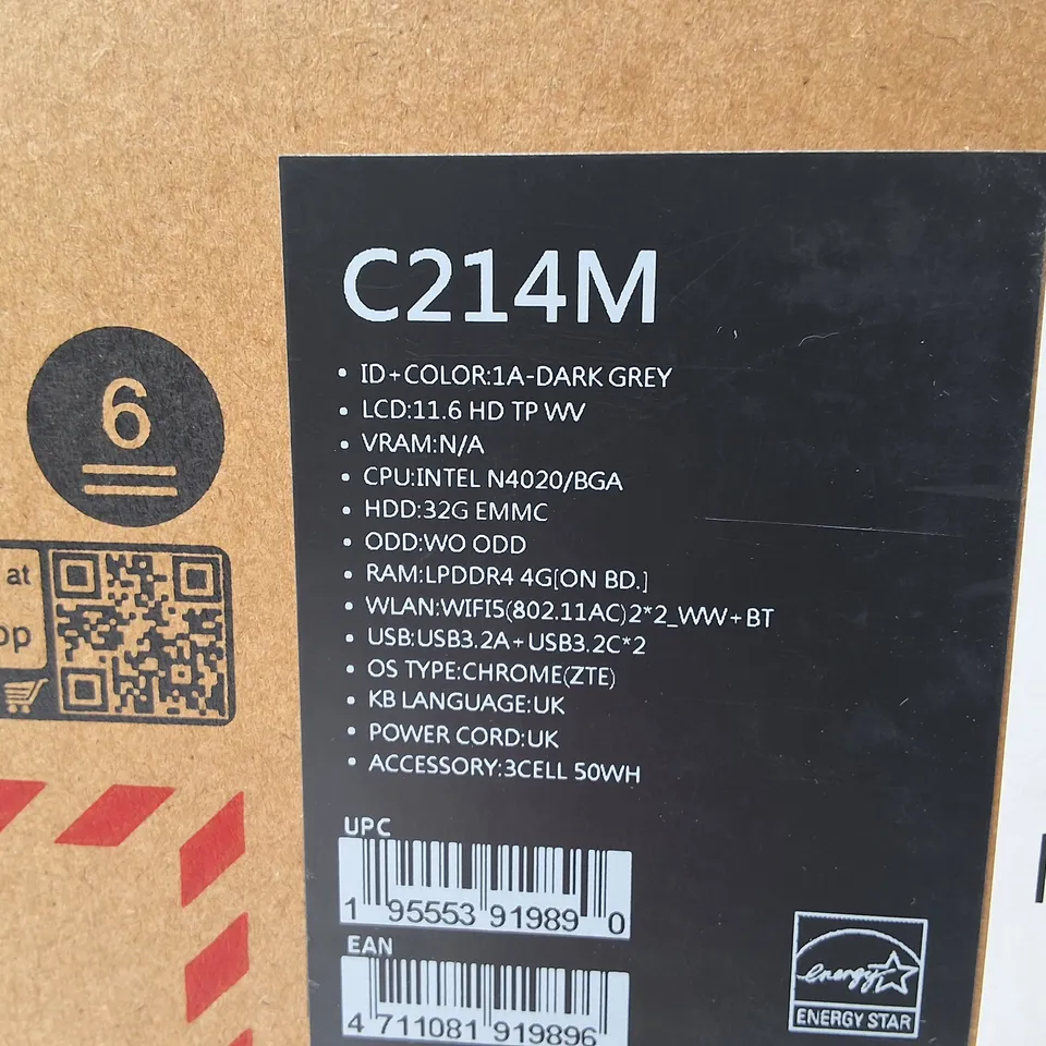 ASUS CHROMEBOOKI INTEL INSIDE LAPTOP IN DARK GREY - C214M