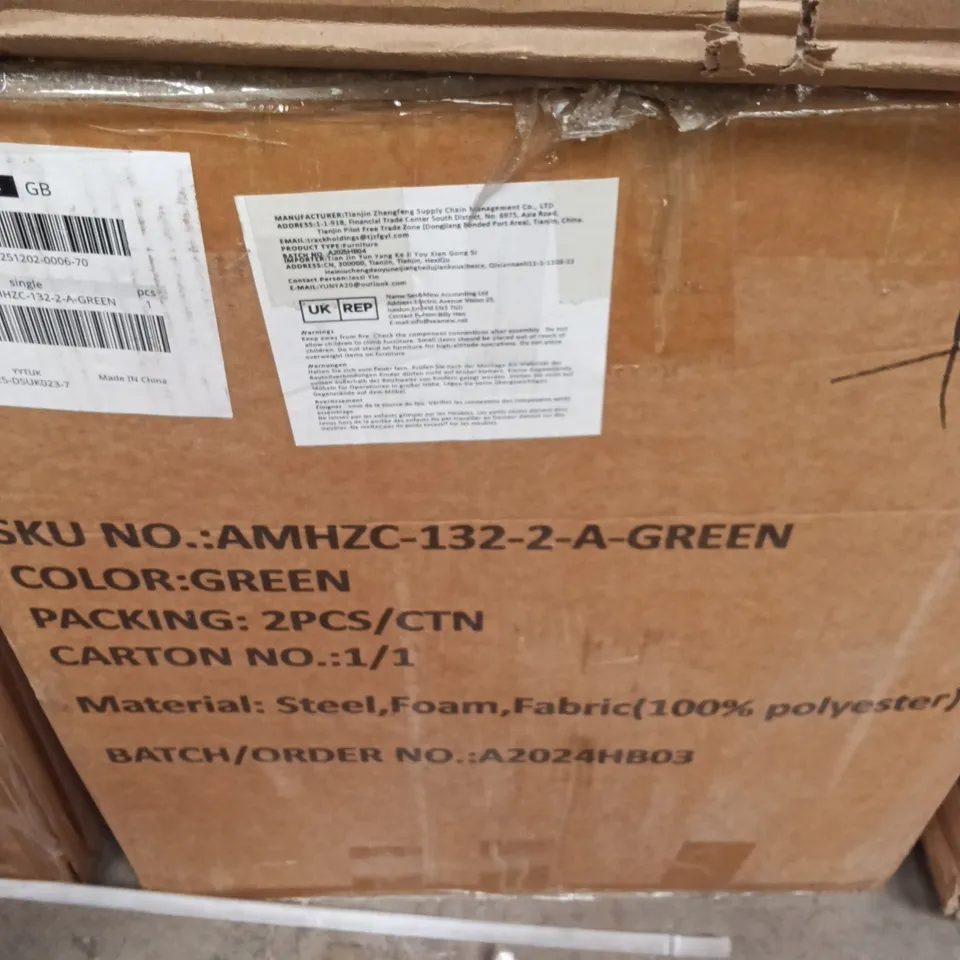 BOXED SET OF 2 DINING CHAIRS GREEN FABRIC