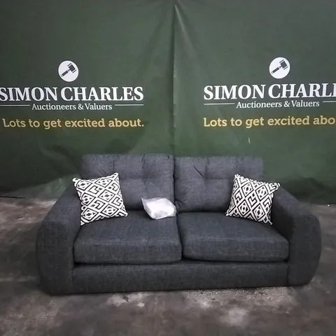 QUALITY DESIGNER BLISS FURNITURE 2-SEATER SOFA UPHOLSTERED IN A GREY JUMBO CORD FABRIC. 