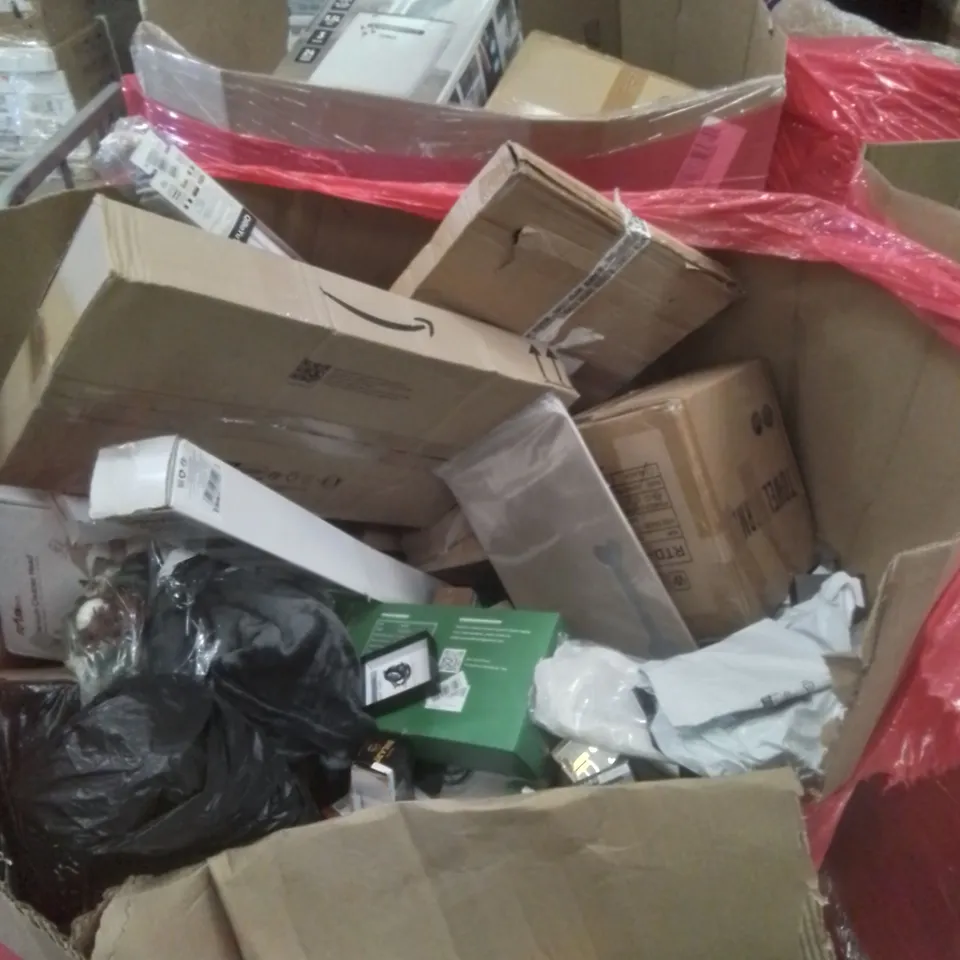 PALLET OF ASSORTED HOUSEHOLD GOODS AND FURNITURE TO INCLUDE; HOLBINE LASER ENGRAVING MACHINE, BRABANTIA NEWICON PEDAL BIN, MANTISTOL VINYL FLOORING CUTTER ETC
