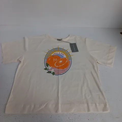 OLIVER BONAS WHITE CHILL AND PEEL ORANGE T-SHIRT IN WHITE - SIZE 10