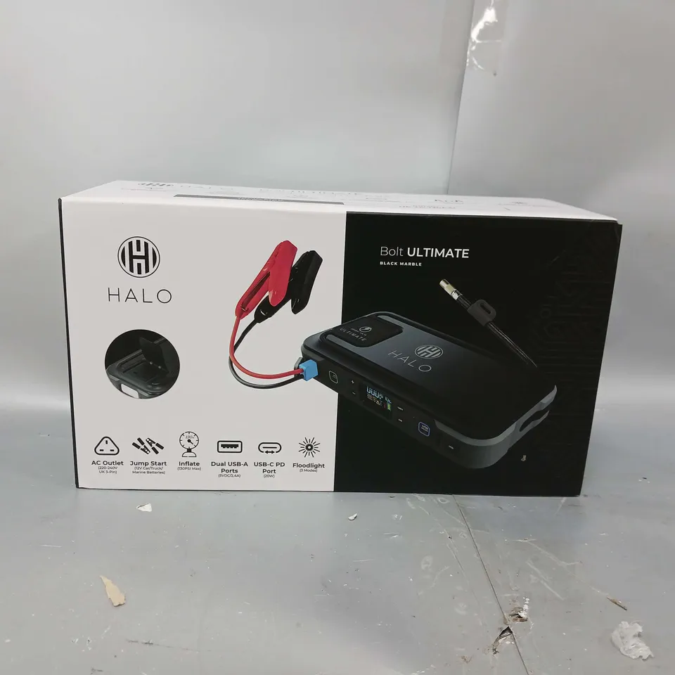 BOXED HALO BOLT ULTIMATE POWER BANK W/JUMP STARTER AIR COMPRESSOR & AC OUTLET