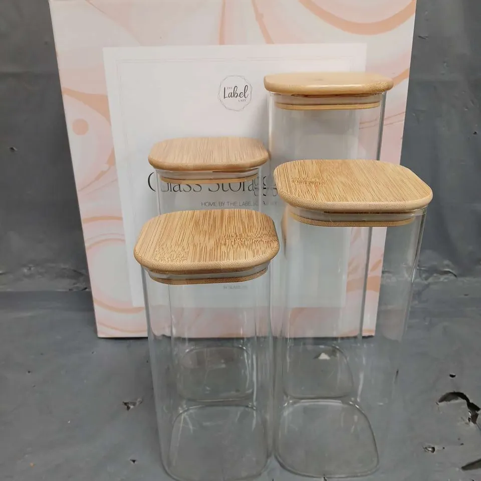 BOXED THE LABEL LADY GLASS STORAGE SET 4PCE - COLLECTION ONLY