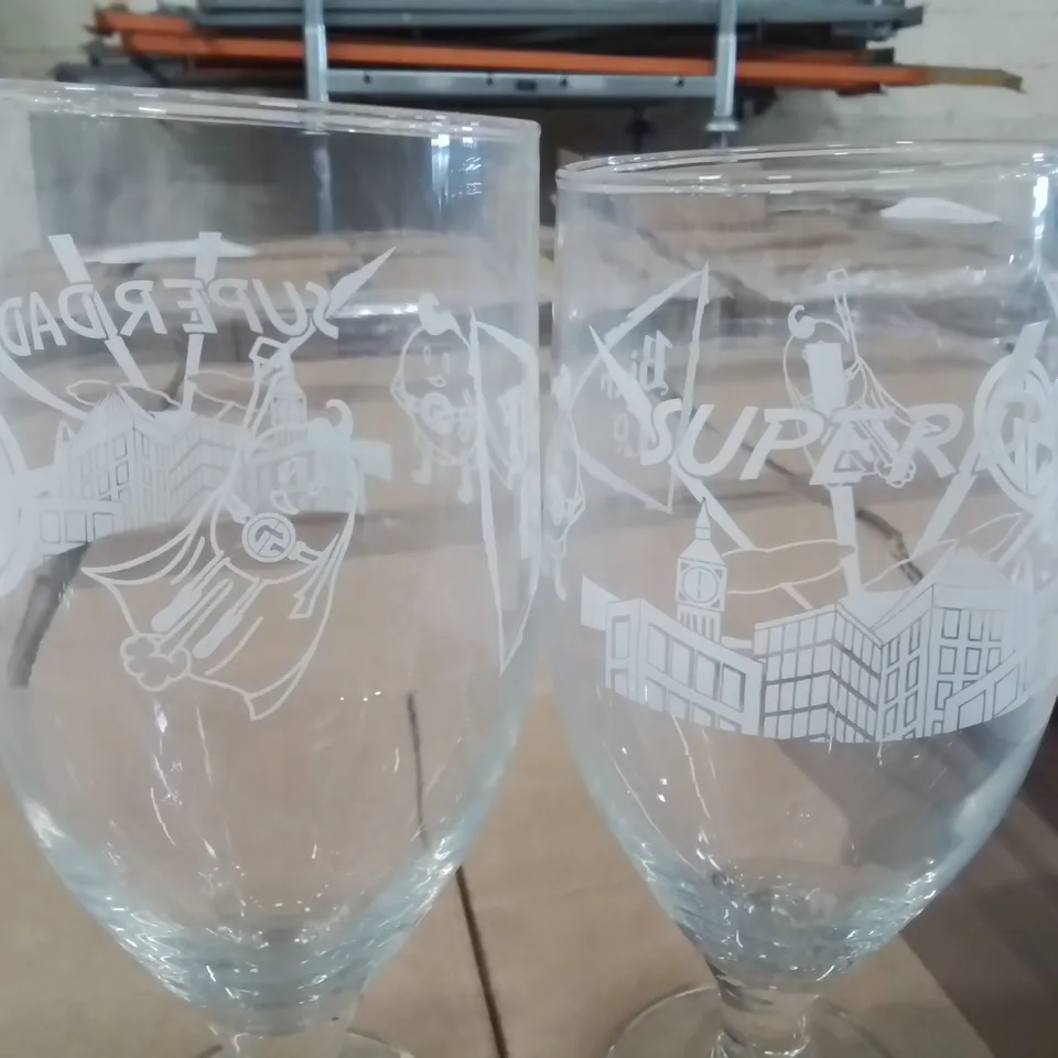 PALLET CONTAINING APPROXIMATELY 40 18-PACK BOXES OF BIER CO SUPERDAD BRANDED GLASSES