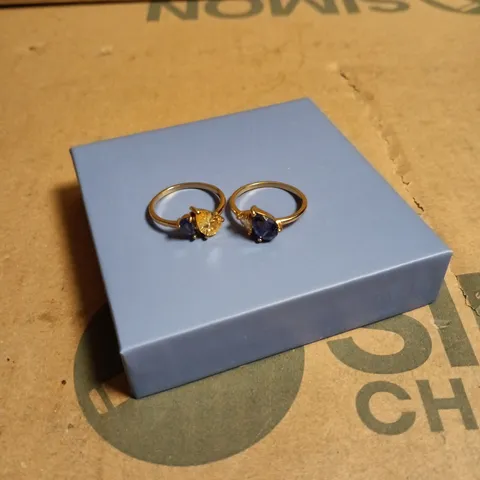 INDIGO LUNE PAIR OF GOLD-TONE RINGS WITH GEMSTONES BOXED