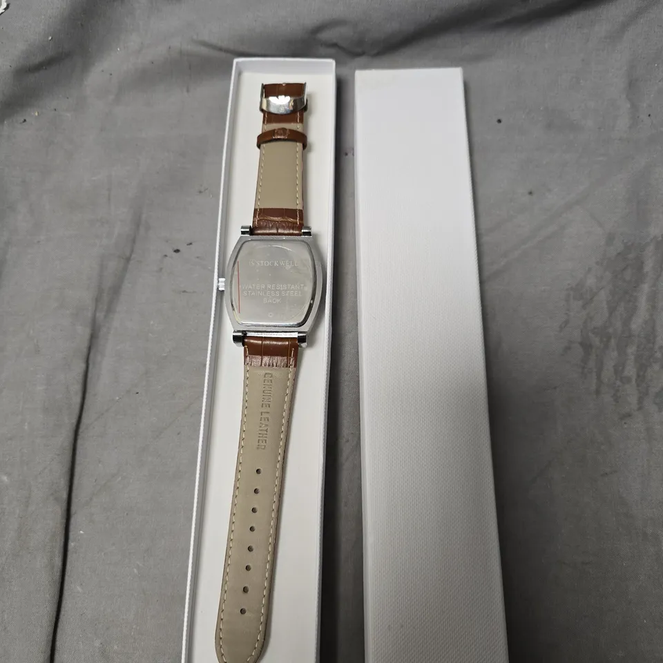 MENS STOCKWELL WATCH – SUB DIALS WITH MOON PHASE – BROWN LEATHER STRAP – 3ATM WATER RESISTANT – GIFT BOX