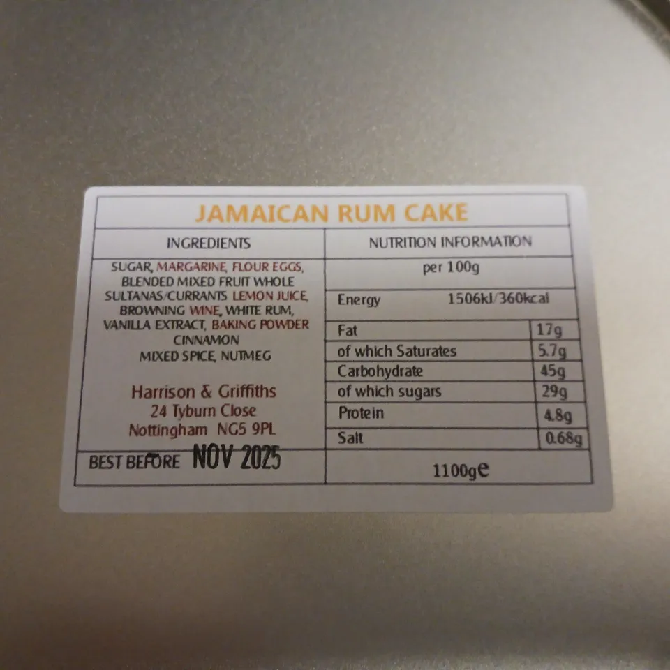 LOT OF 2 HARRISON & GRIFFITHS FINEST JAMAICAN RUM CAKE 