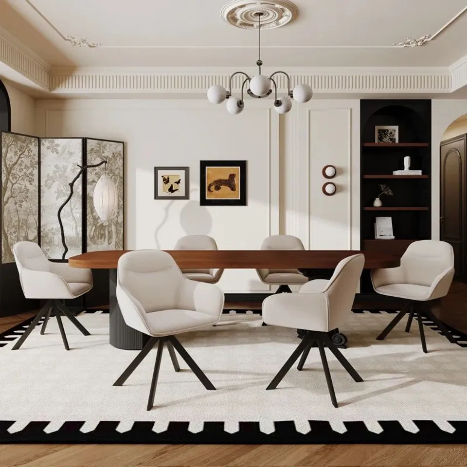 BOXED PAIR OF 48.5CM H SWIVEL UPHOLSTERED DINING CHAIRS - ERGONOMIC BACK - BEIGE