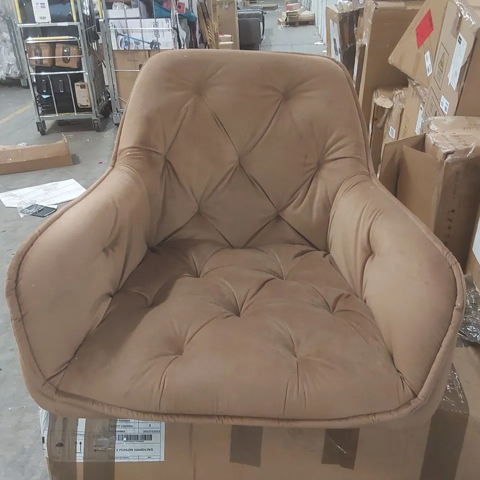 BOXED PAIR OF BROWN UPHOLSTERED DINING CHAIRS