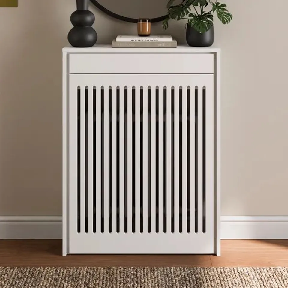 BOXED MARY NARROW 1 DRAWER RADIATOR COVER WITH STORAGE - WHITE (1 BOX)