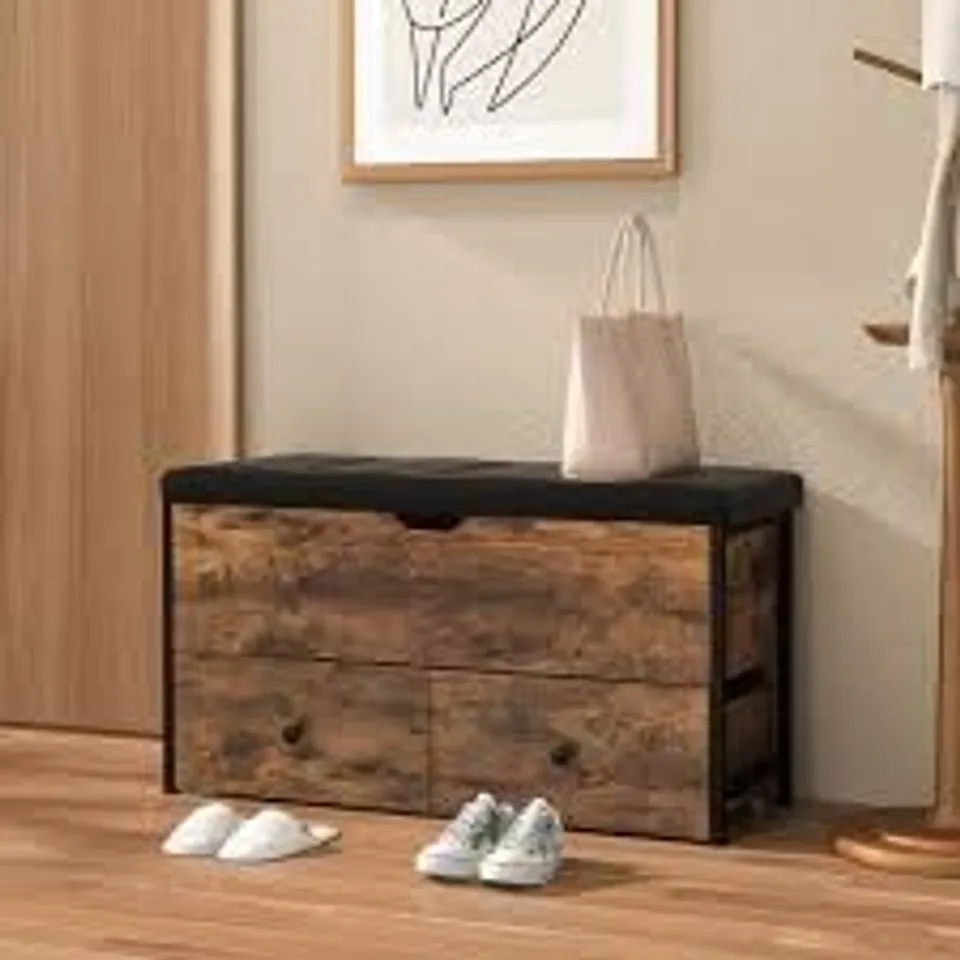 COSTWAY 2 DRAWER RUSTIC BROWN STORAGE OTTOMAN BENCH