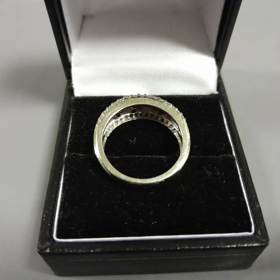 18CT WHITE GOLD HALF ETERNITY RING SET WITH RUBIES AND NATURAL DIAMOND WEIGHING +-1.51CT