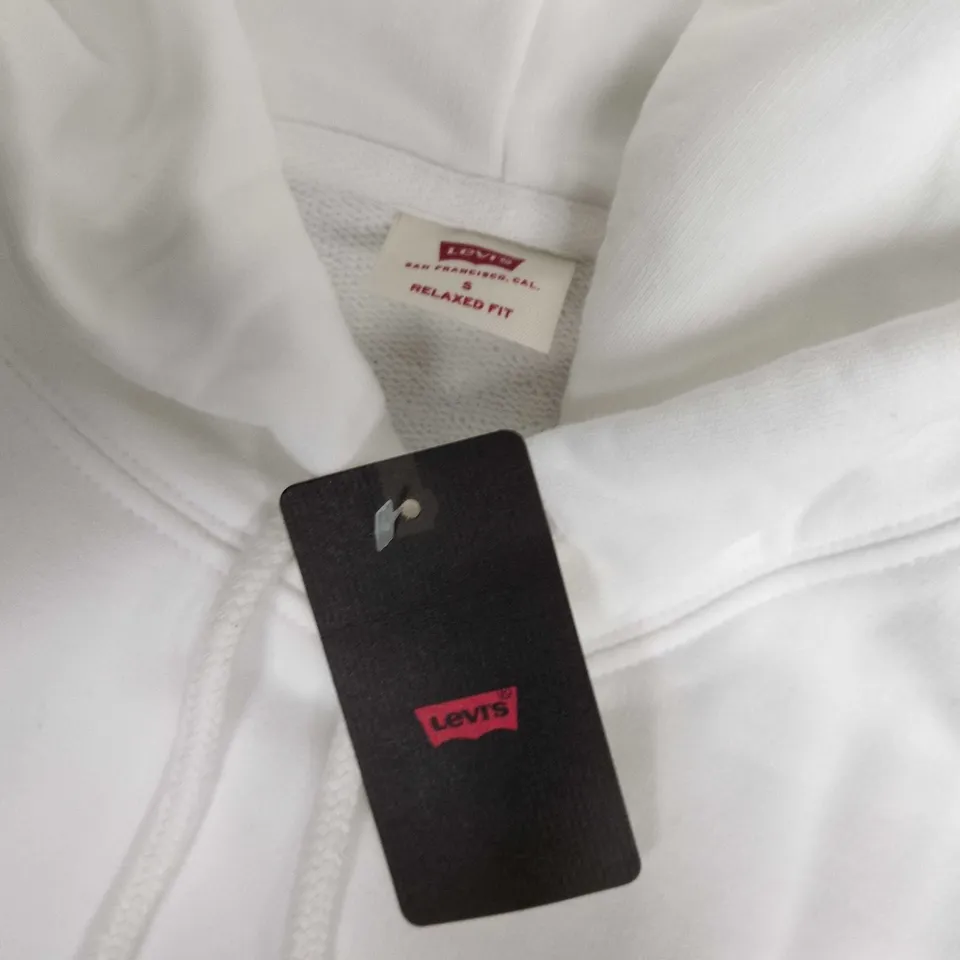 LEVI'S WHITE HOODIE WITH SCRIPT LOGO – RELAXED FIT - SMALL