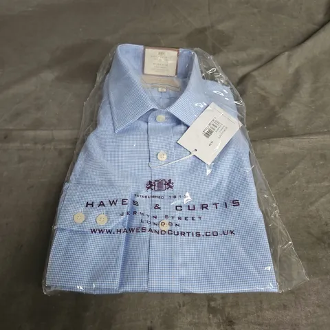 HAWES & CURTIS DOGSTOOTH EXTRA SLIM NON-IRON SEMI CUTAWAY COLLAR SINGLE CUFF SHIRT IN BLUE & WHITE SIZE 16/34