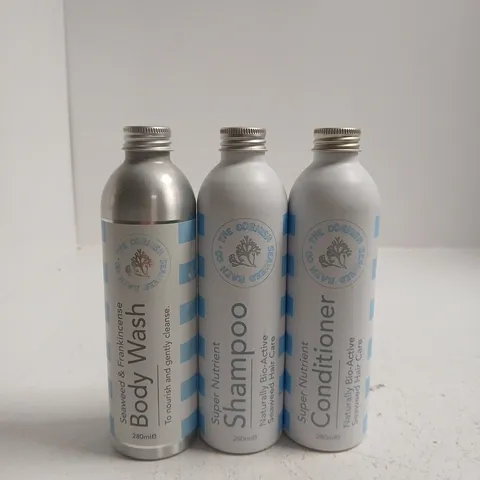 THE CORNISH SEAWEED BATH CO SET OF 3 280ML BODY WASH, SHAMPOO & CONDITIONER BOTTLES