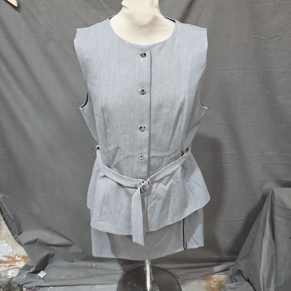 ZARA WOMEN'S SLEEVELESS BELTED TOP - LIGHT GREY/BLUE, XL