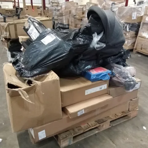 PALLET OF ASSORTED DESIGNER INCOMPLETE NURSERY FURNITURE AND INCOMPLETE STROLLER PARTS AND ACCESSORIES 