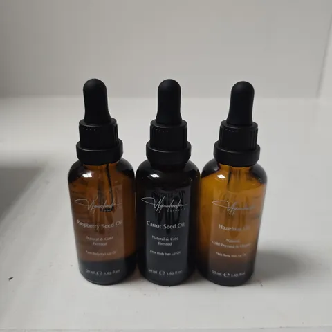 SET OF 3 SEED OIL DROPS - RASPBERRY SEED OIL, CARROT SEED OIL & HAZELNUT OIL, 50 ML EACH