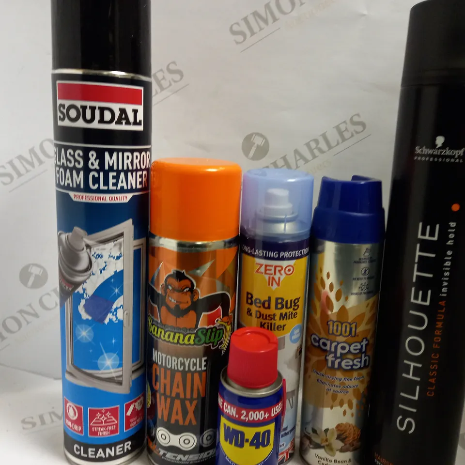 BOX OF APPROX 10 ASSORTED AEROSOLS INCLUDING ZERO BED BUG AND DUST KILLER, WD-40 AND 1001 CARPET FRESH - COLLECTION ONLY